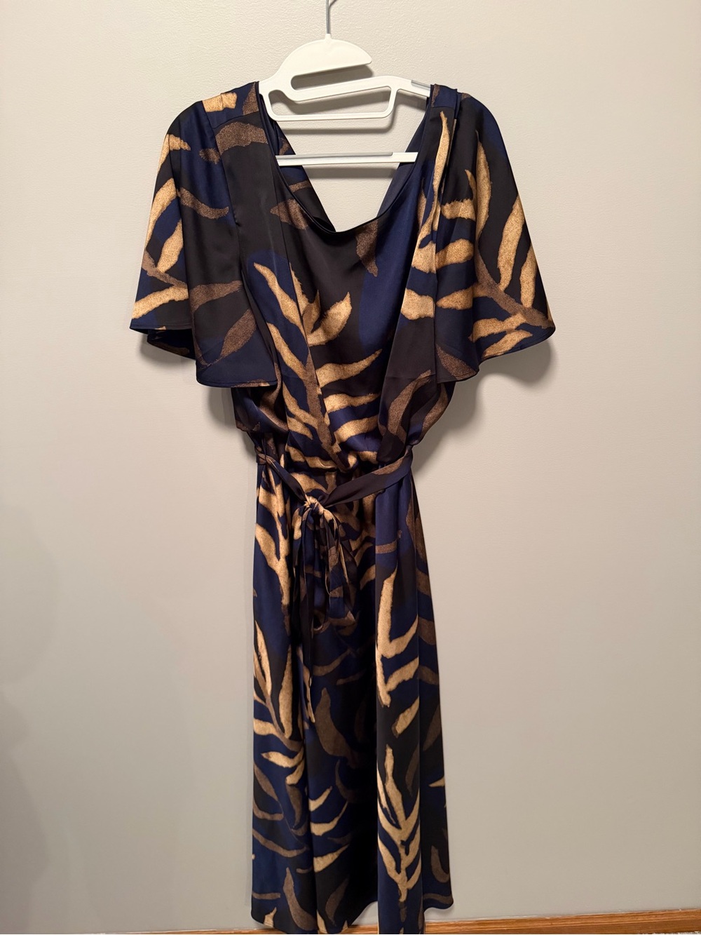 NIC+ZOE Navy and Gold Print Midi Dress